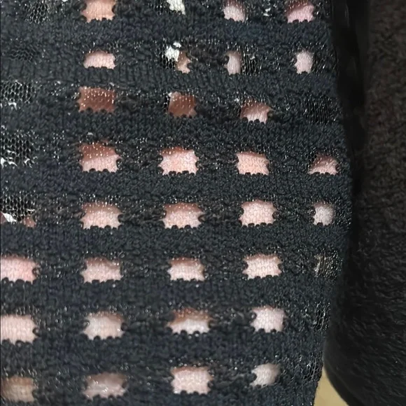 St. John Black Cardigan Sweater with Open Knit Lace Look Sleeves Size L - Picture 3 of 4